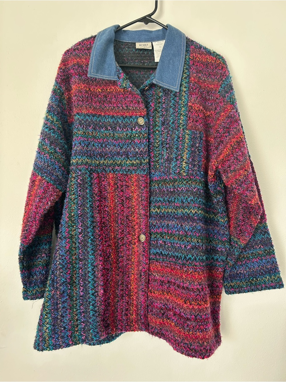 NWOT Koret City Blues Multicolor Mohair Blend Sweater Denim Collar Size 20W